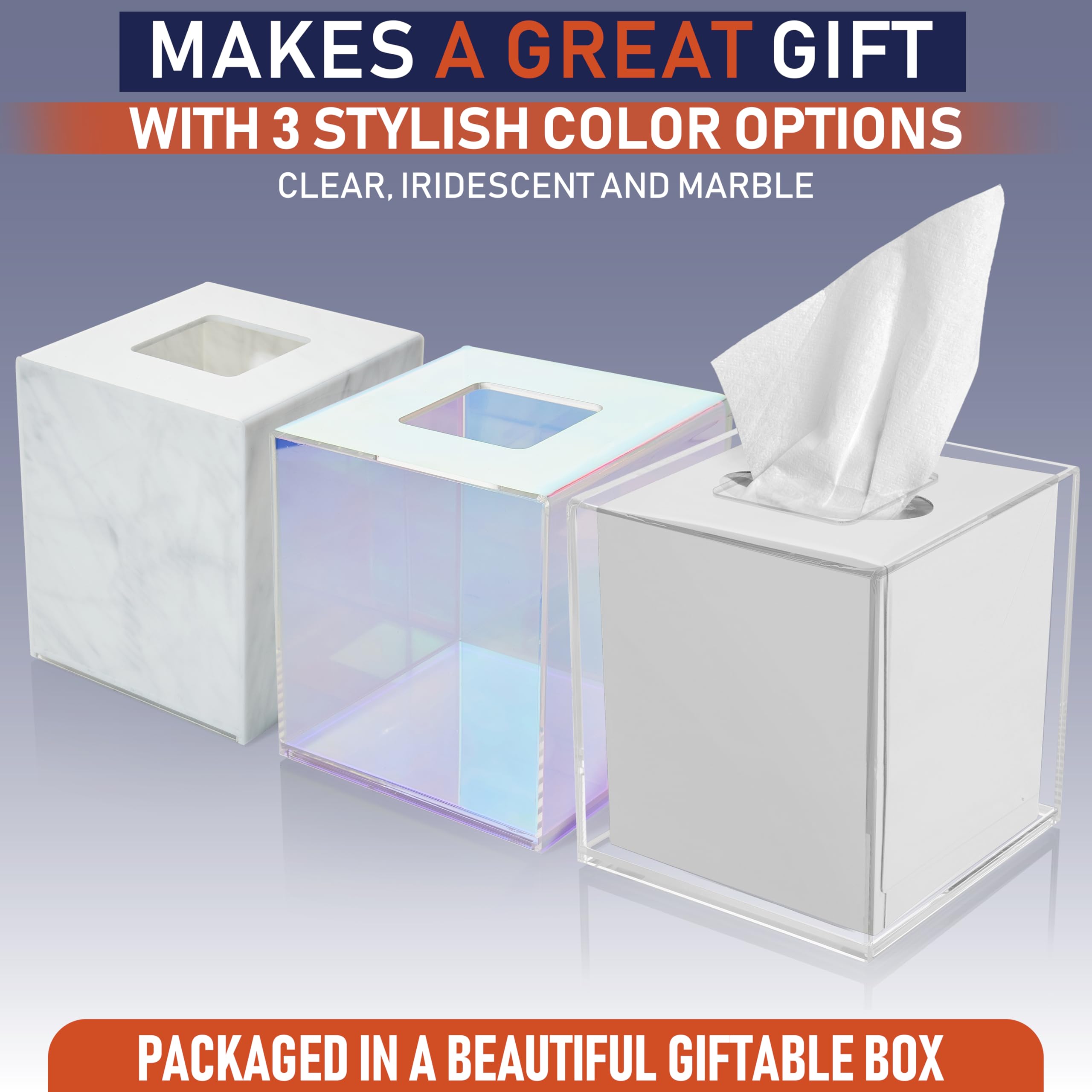 Clear Acrylic Square Tissue Box Holder - Stylish Dispenser for Facial Tissues, Napkins & Dryer Sheets | Perfect for Bathroom Counter, Office Desk, Bedroom Nightstand & Vanity Organizer | Modern Home & Office Decor Accessory
