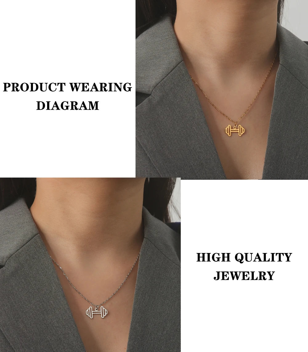 Lucktune Heartbeat Dumbbell Pendant Necklace - Stainless Steel Heart Shaped Fitness Jewelry for Women & Men - Perfect for Workouts, Gym, Valentine's Gift & Everyday Fashion Accessory