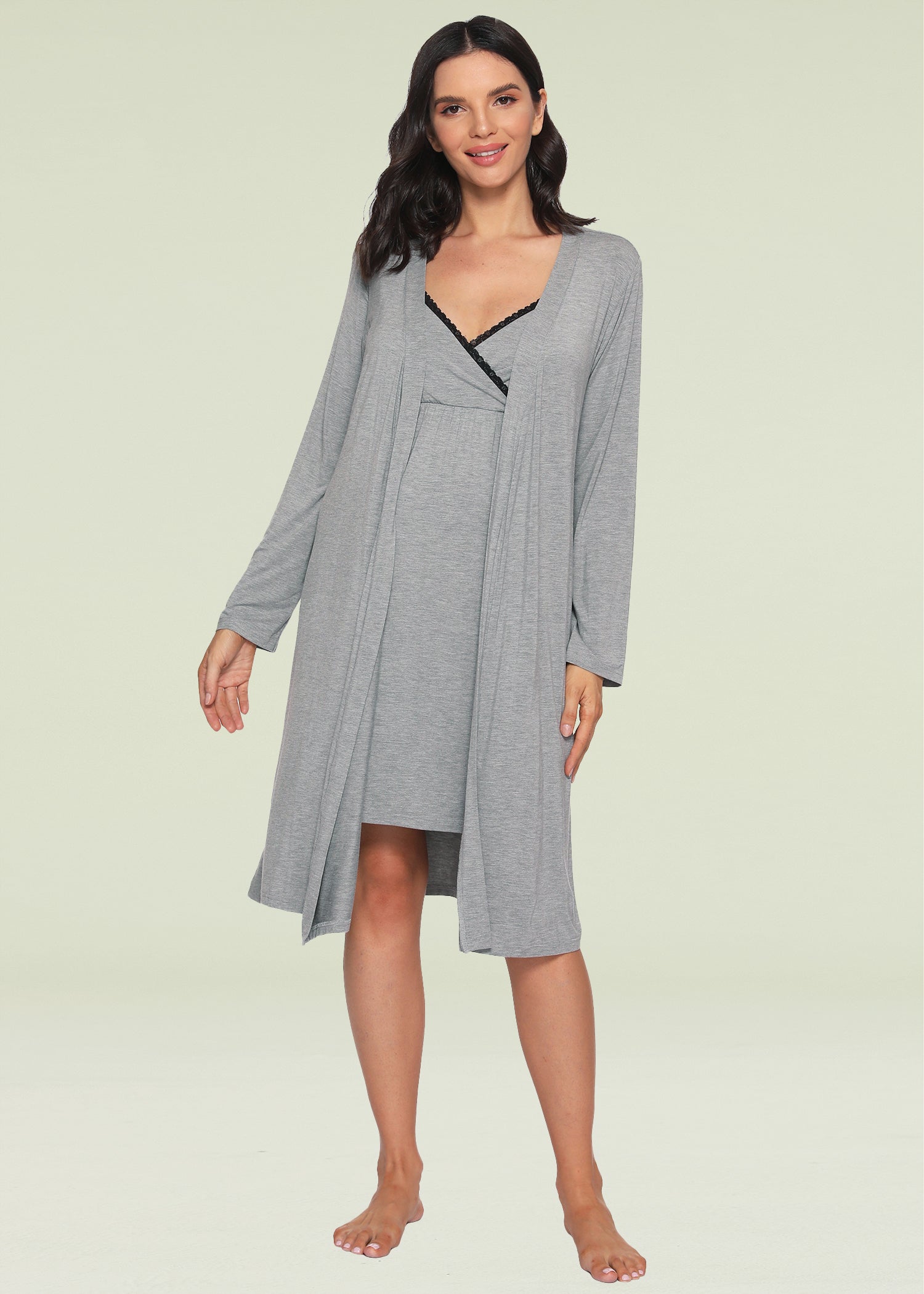 Soft & Comfortable Women's Bamboo Viscose Nursing Nightgown & Robe Set - Breastfeeding Pajamas for New Moms - Perfect for Maternity, Postpartum & Nursing at Home