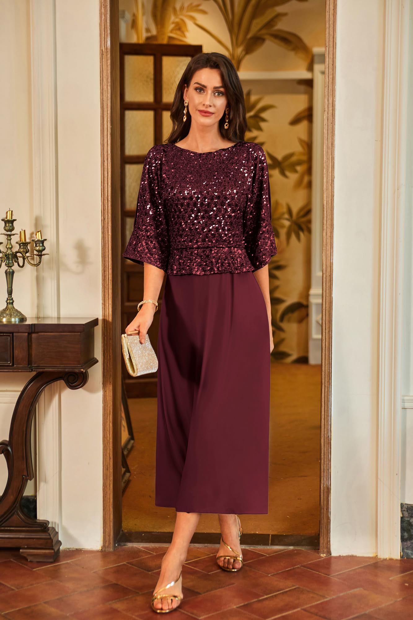 GRACE KARIN Women's Sequin Chiffon Evening Gown 2024 - Elegant Mother of The Bride Dress & Wedding Guest Formal Attire for Special Occasions, Parties & Black Tie Events