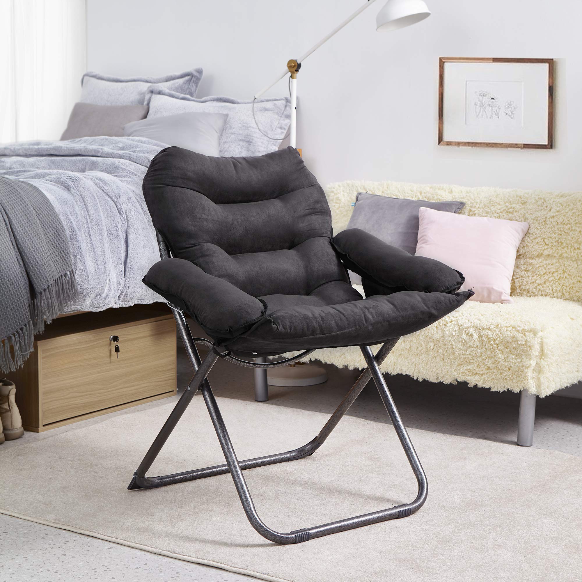 Plush Extra Tall Club Chair for Dorm Room - Black | Comfortable Lounge Chair for College Students, Gaming, and Relaxing
