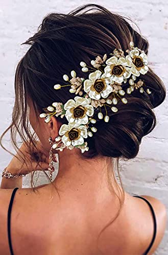 Artificial Lily Flower Hair Clip - Women's & Girls' Hair Accessories with Floral Vein Design (White, 2217) for Weddings, Parties & Special Occasions