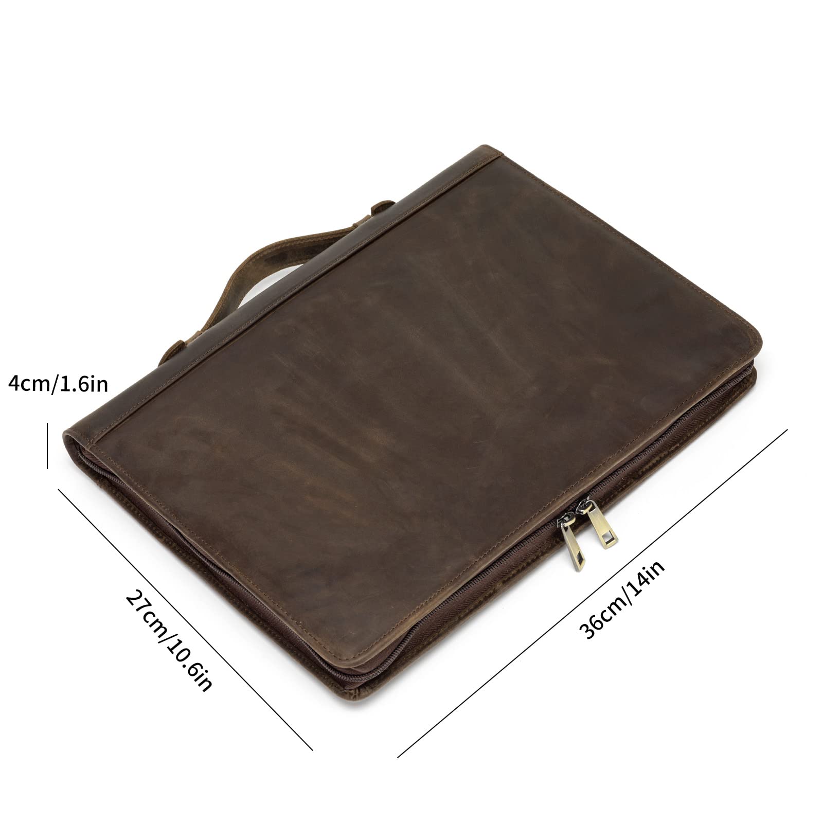 YIWEN Handmade Genuine Leather Portfolio - Zippered Padfolio with 3 Ring Binder, Professional Business Organizer & Resume Folder, Tablet Notebook Organizer (Dark Khaki, Custom Engraved) - Perfect for Office, Meetings & Corporate Gifts