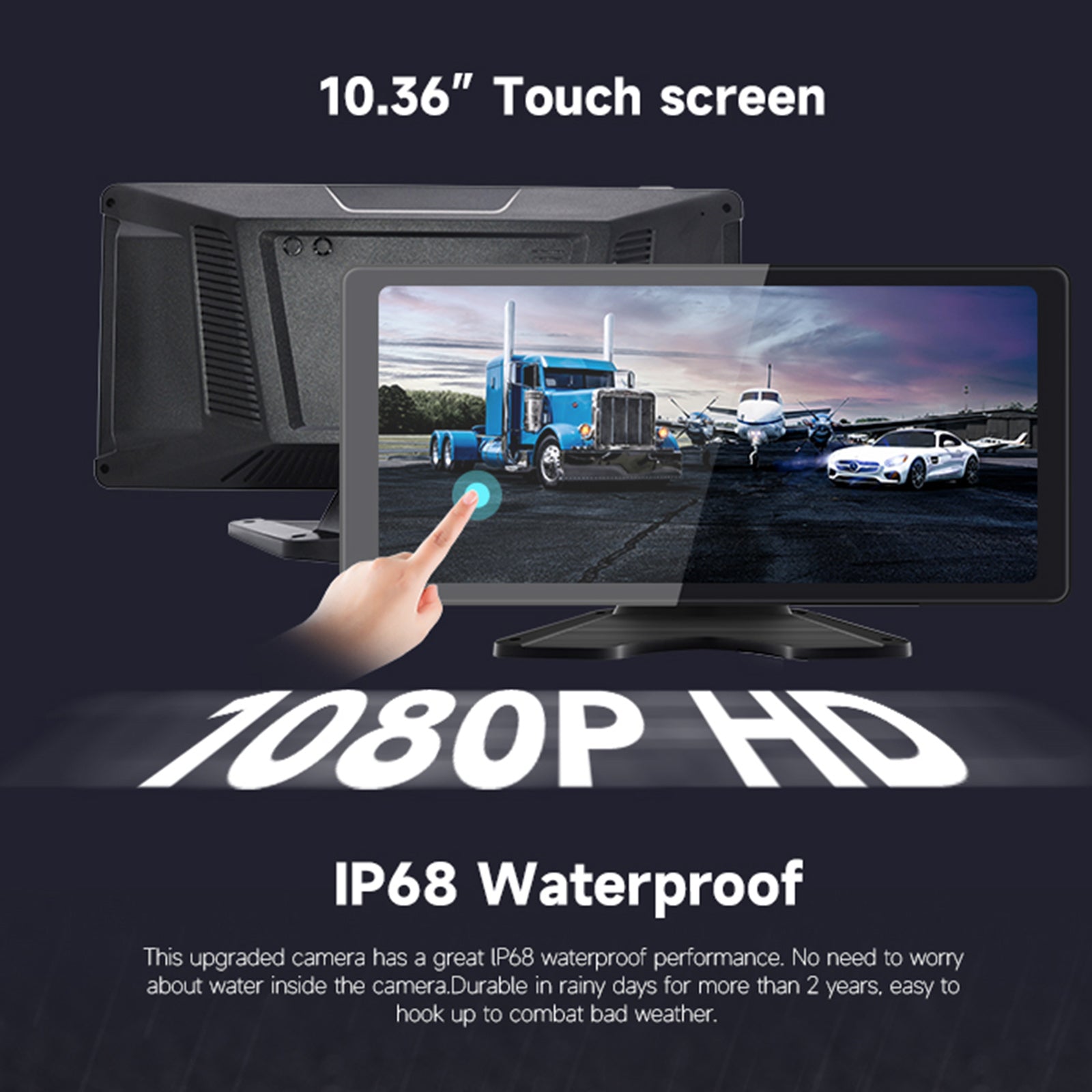 10.36 Inch IPS Quantum Touch Screen Monitor with 1600x720 Resolution & 4 Backup Cameras - HD Display for RV, Truck, Bus & Commercial Vehicles - Perfect for Navigation, Rearview Monitoring & Fleet Management