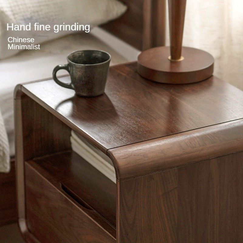 Premium Black Walnut & Ash Solid Wood Modern Nightstand - Stylish Bedside Table for Bedroom, Living Room, or Office