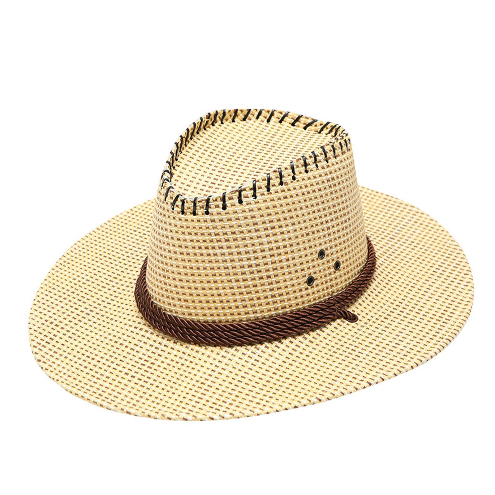 Western Cowboy Hat for Men & Women - Plaid Wide Brim Sun Hat for Summer Travel, Outdoor Adventures & Country Style (Beige, One Size) - Perfect for Rodeos, Music Festivals & Beach Vacations