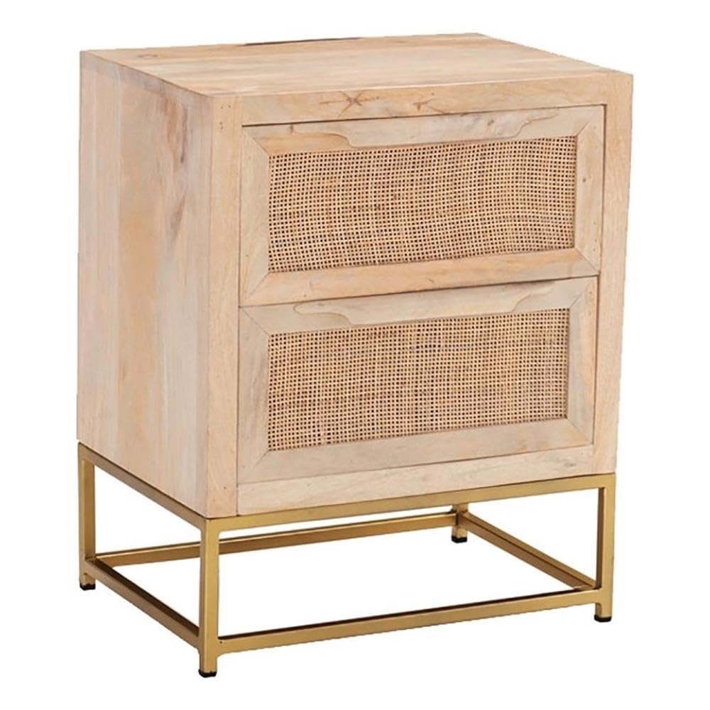 Pemberly Row 2-Drawer Transitional Wood and Metal Side Table in Natural Gold Finish - Perfect for Living Room, Bedroom, or Office Accent Furniture