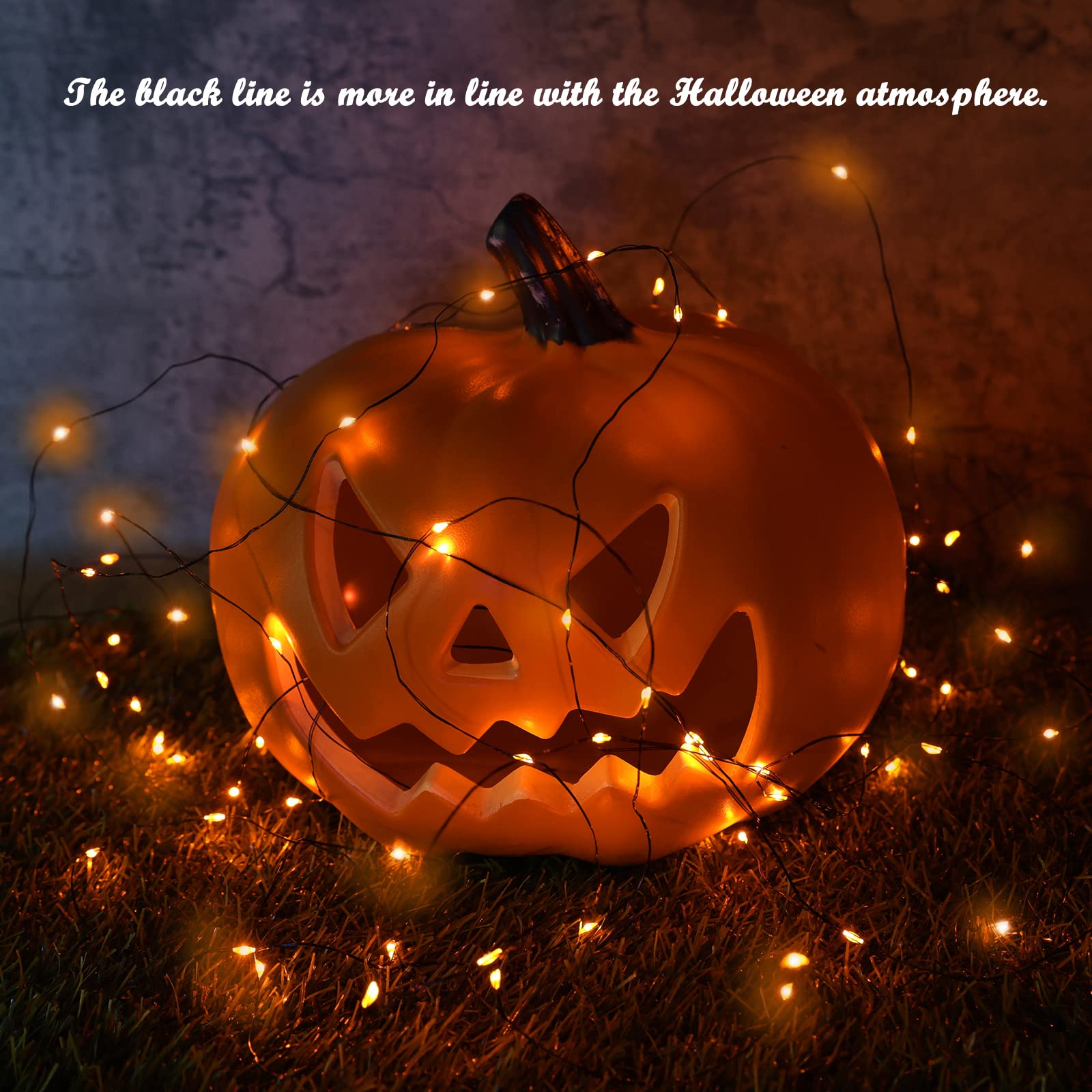 Lomotech 2 Pack 66ft 200LED Solar Halloween Lights - Waterproof Orange Fairy String Lights with 8 Modes & Twinkle Effect, Black Wire for Outdoor Halloween Party, Yard, Garden, Porch, and DIY Home Decorations