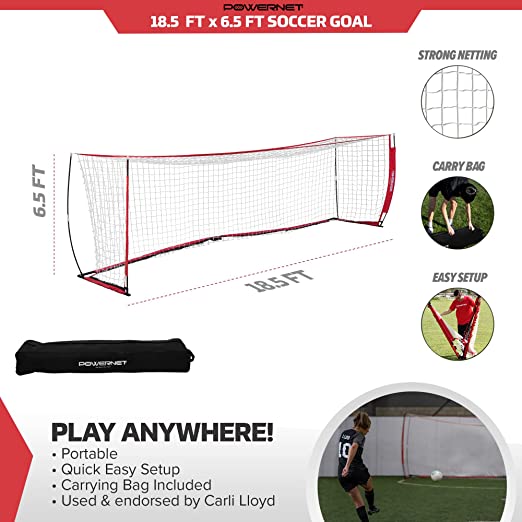 PowerNet Soccer Goal 18.5x6.5 Feet - Portable Soccer Net for Training & Backyard Practice - Perfect for Youth, Kids & Adults Outdoor Sports