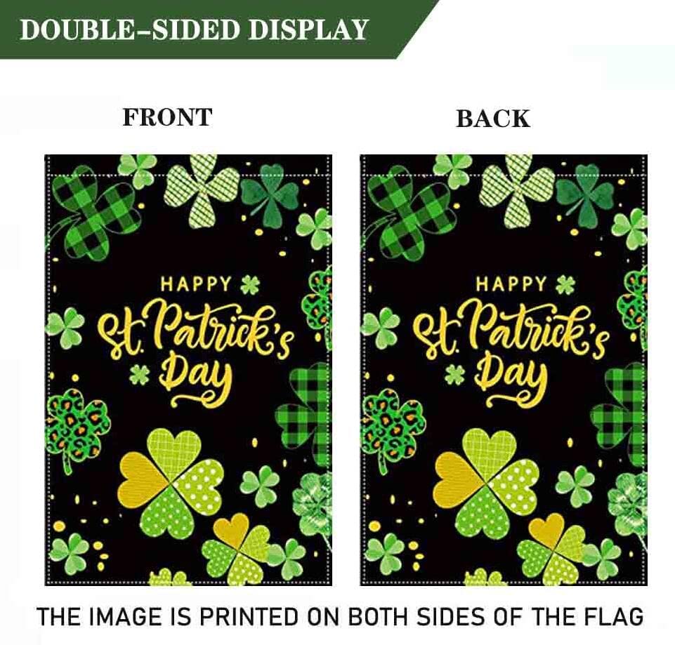St. Patrick's Day Garden Flag - 12.5x18 Inch Double Sided Shamrock Clover Burlap Flag for Outdoor Decor, Yard & Patio Celebration | Perfect for Irish-Themed Parties & Spring Festivals