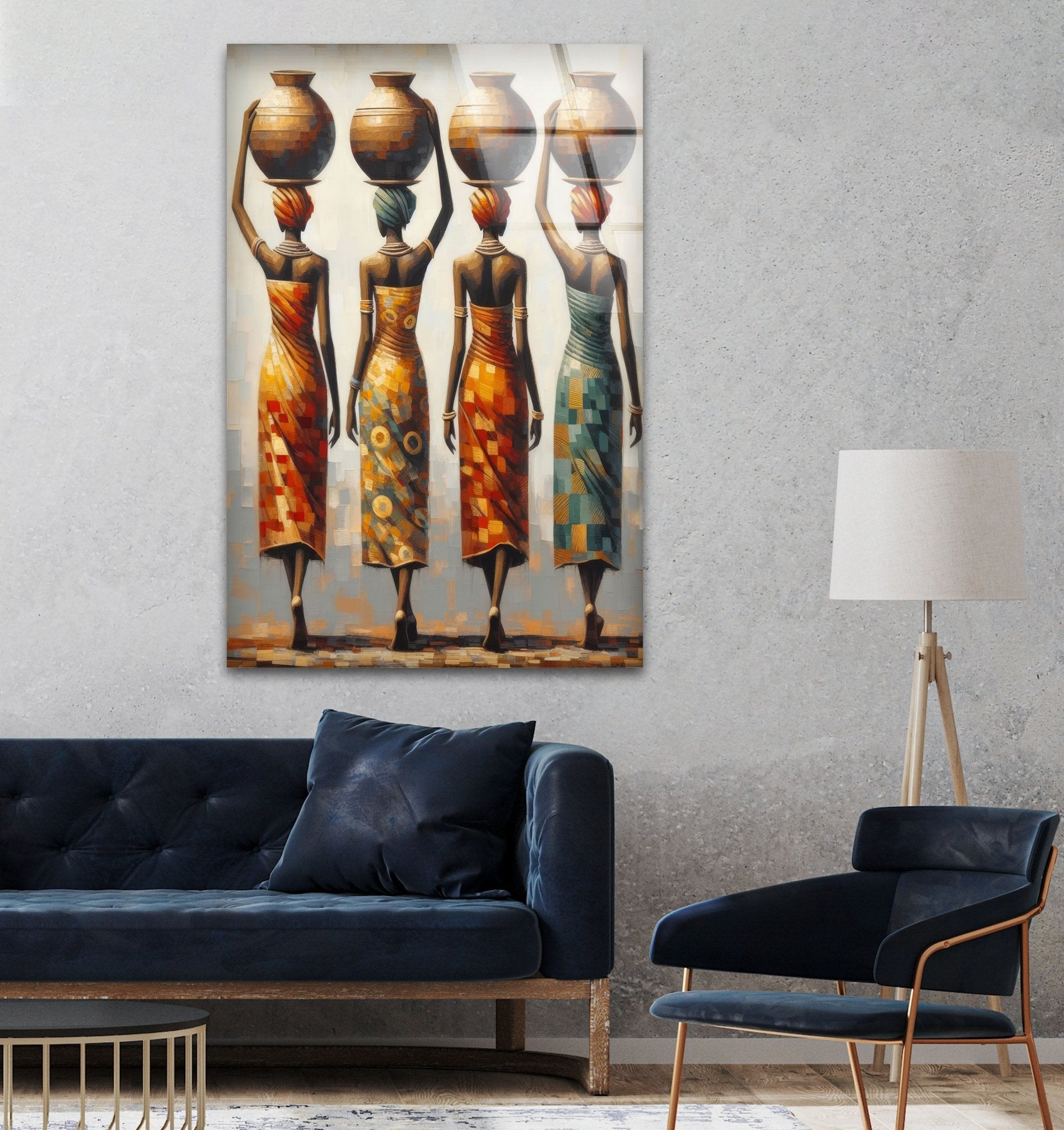 African Women Glass Wall Art - Handmade Elegant Home Decor for Living Room, Bedroom & Office - Perfect for Boho, Modern & Ethnic Interior Design Styles