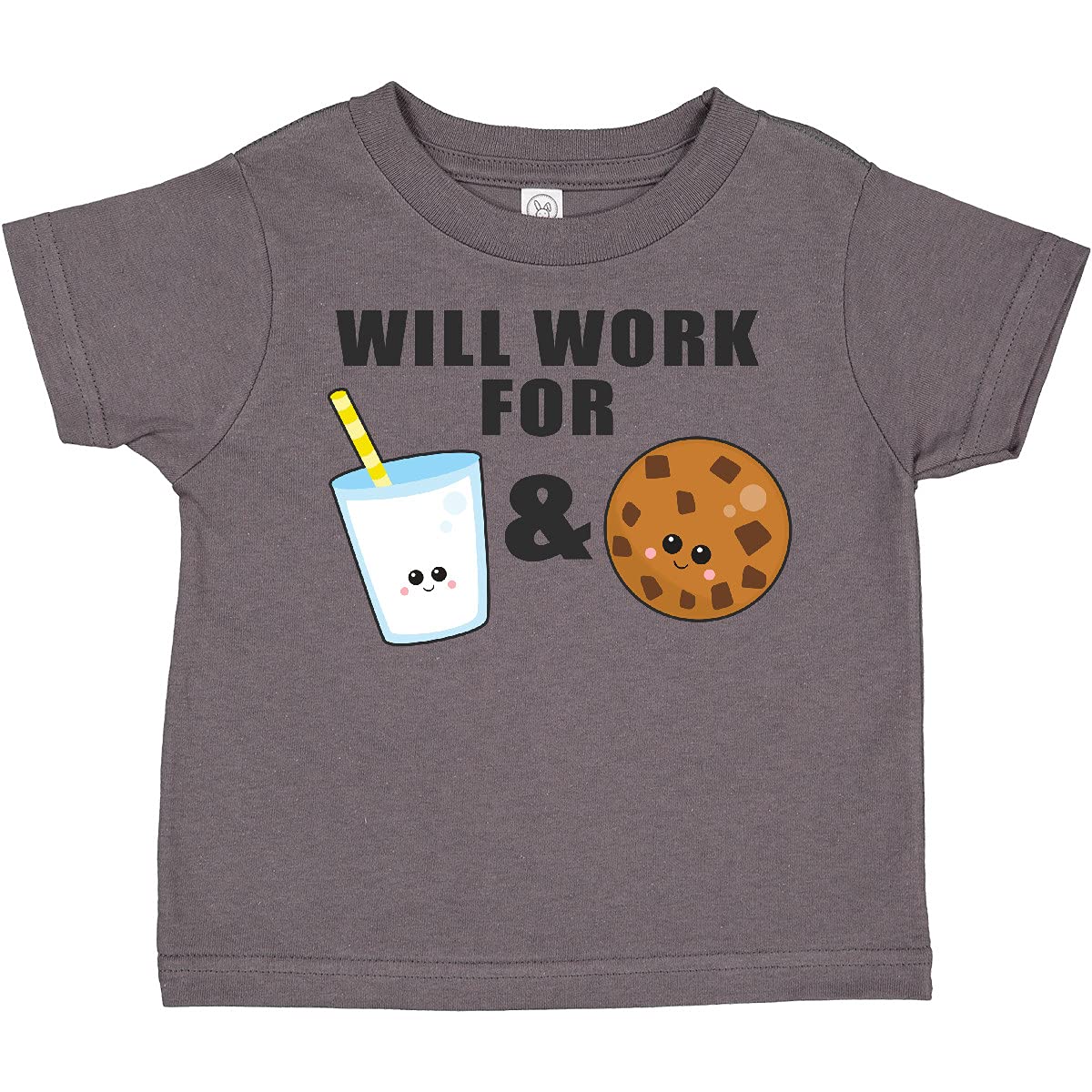 Inktastic 'Will Work for Milk and Cookies' Funny Toddler T-Shirt - Cute Graphic Tee for Baby Boys & Girls - Perfect for Playdates, Daycare & Family Photos