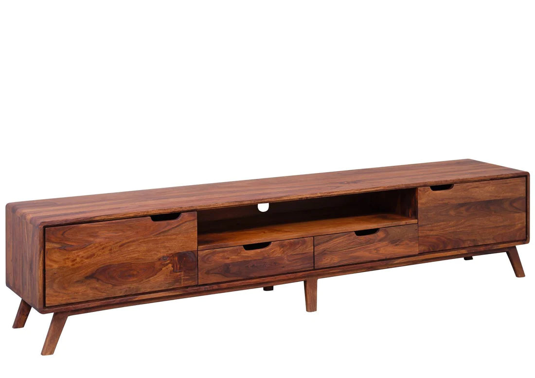 Gfine Solid Sheesham Wood TV Stand with 2 Doors & 2 Drawers - 175x40x50Cm Modern Entertainment Center for Living Room, Bedroom & Home Theater