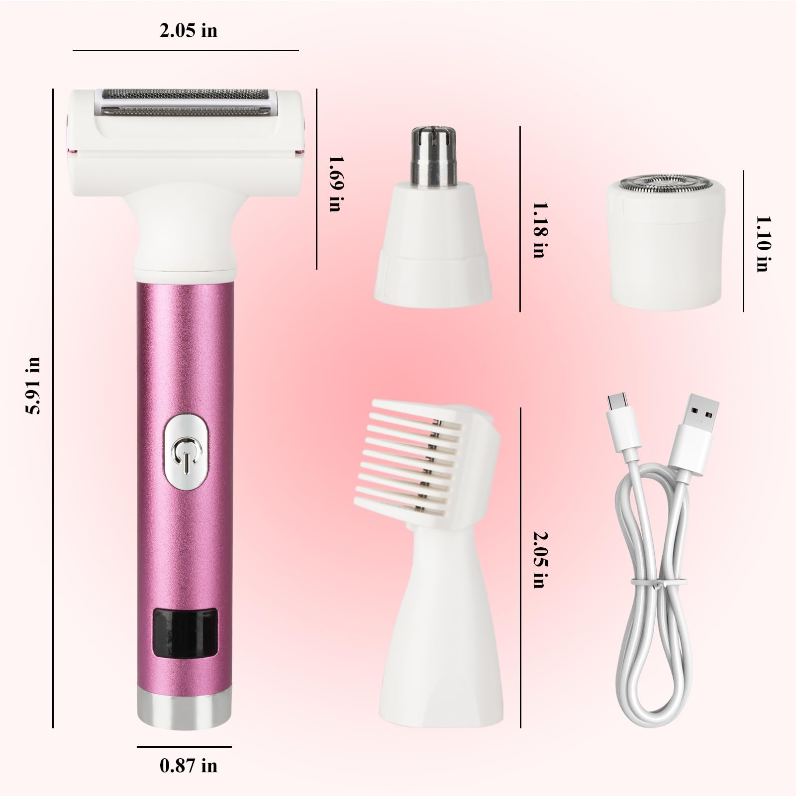 Electric Shaver for Women & Men - Wet/Dry Cordless Rechargeable Razor with 4 Attachments - LED Display Facial Hair Remover & Bikini Trimmer - Smooth Shaving for Face, Body & Legs - Perfect for Travel, Gym & Daily Grooming (Purple)
