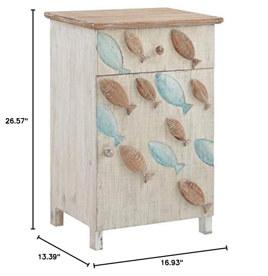 Powell Furniture Linon Hays Fish Wood Storage Side End Table - Distressed White Finish - Perfect for Living Room, Bedroom & Office Decor