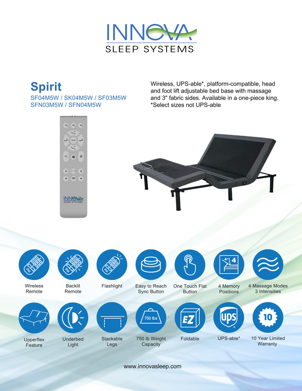 Spirit King Size Adjustable Bed Base - Electric Adjustable Bed Frame with Remote for Home & Office Use