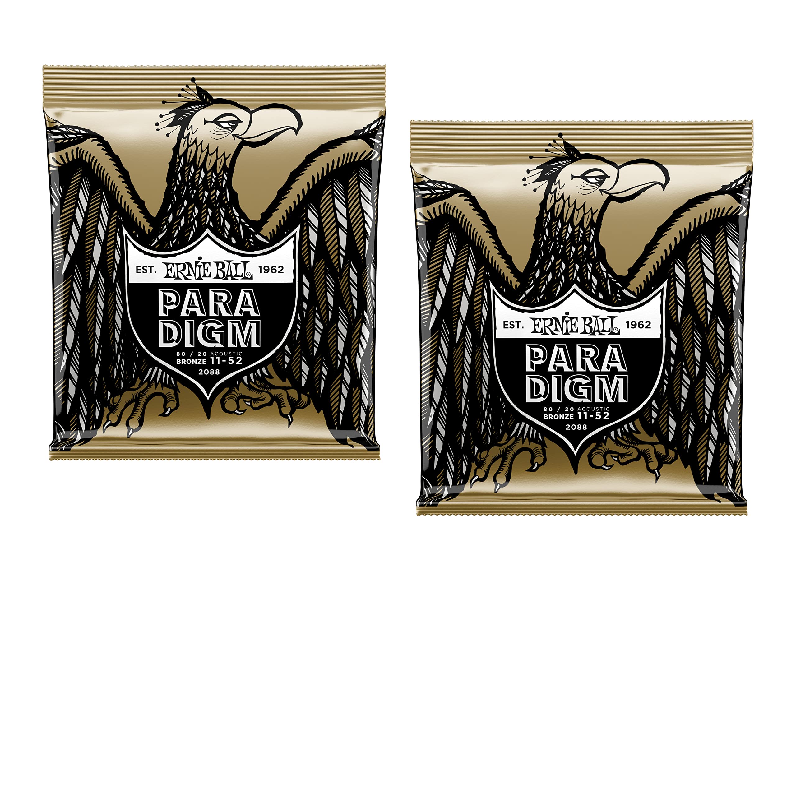 2 Pack Ernie Ball 2088 Paradigm 80/20 Bronze Acoustic Guitar Strings - Light 11-52 Gauge for Folk, Country & Fingerstyle Playing