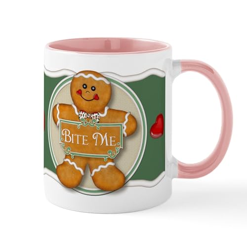 White/Pink Inside - Gingerbread Man Bite Me Mug