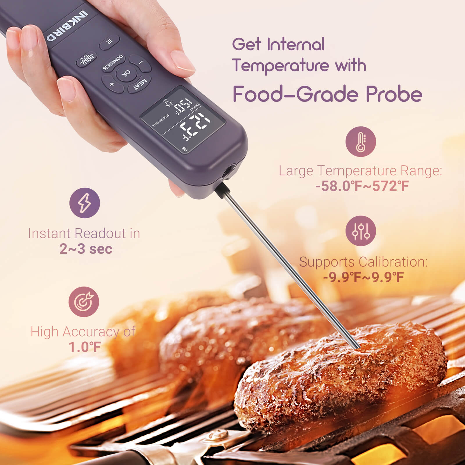 3-in-1 Instant Read Digital Meat Thermometer with Backlit LCD - Fast & Accurate Cooking Thermometer for Grilling, BBQ, Baking, and Kitchen Use