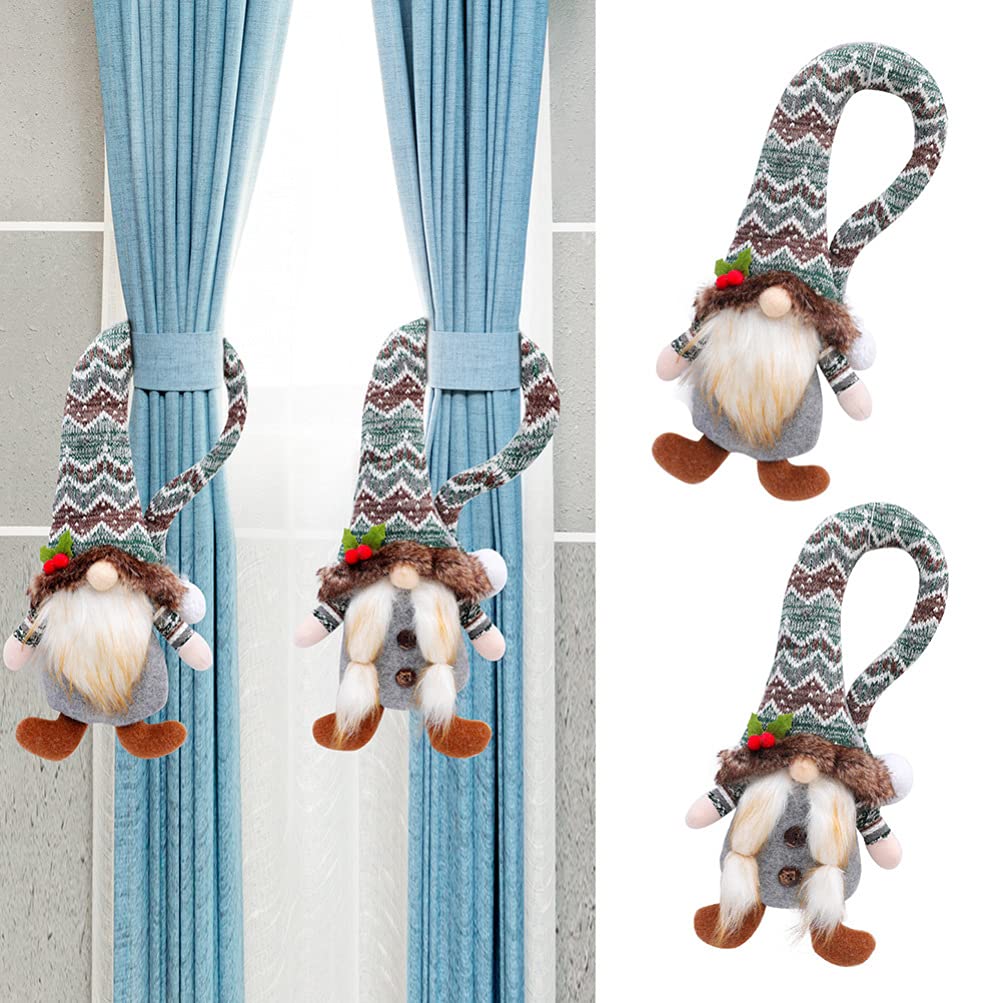 PRETYZOOM 2-Pack Christmas Plush Gnome Doll Curtain Holdbacks - Festive Xmas & Halloween Decor, Shower Curtain Hooks, Nordic Polyester Ornaments for Holiday Home Decor