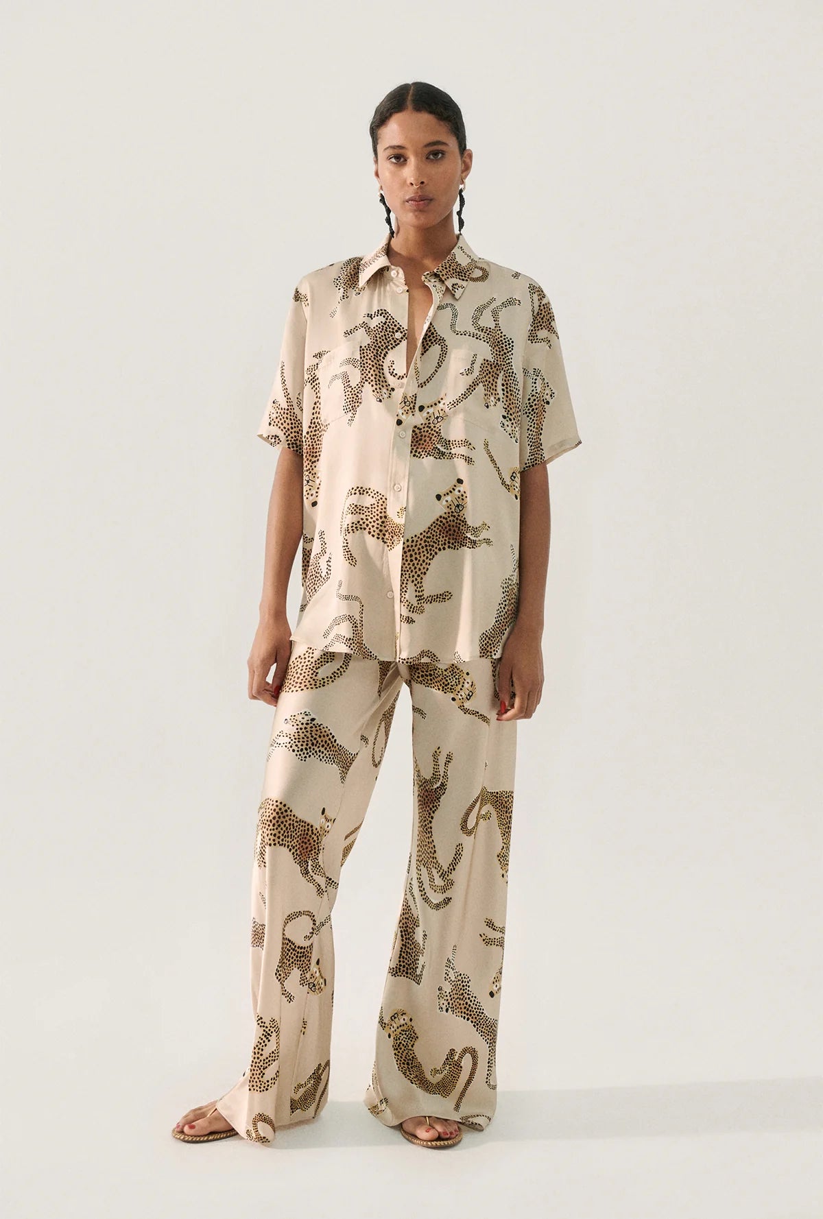 Bias Cut Pants in Jaguar Print Hazel Brown - Stylish & Comfortable Women's Trousers for Work, Casual & Evening Wear