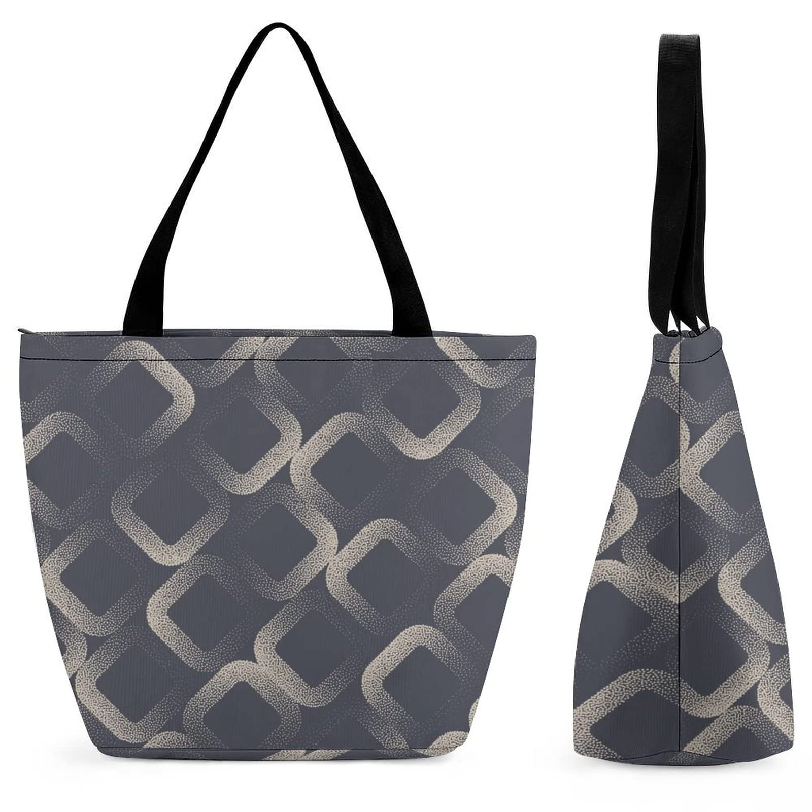 60s Retro Rhombus Abstract Tote Bag - Reusable Grocery Shopping Bag for Women & Girls - Beach Travel, Work & Daily Use - Stylish Portable Storage Handbag