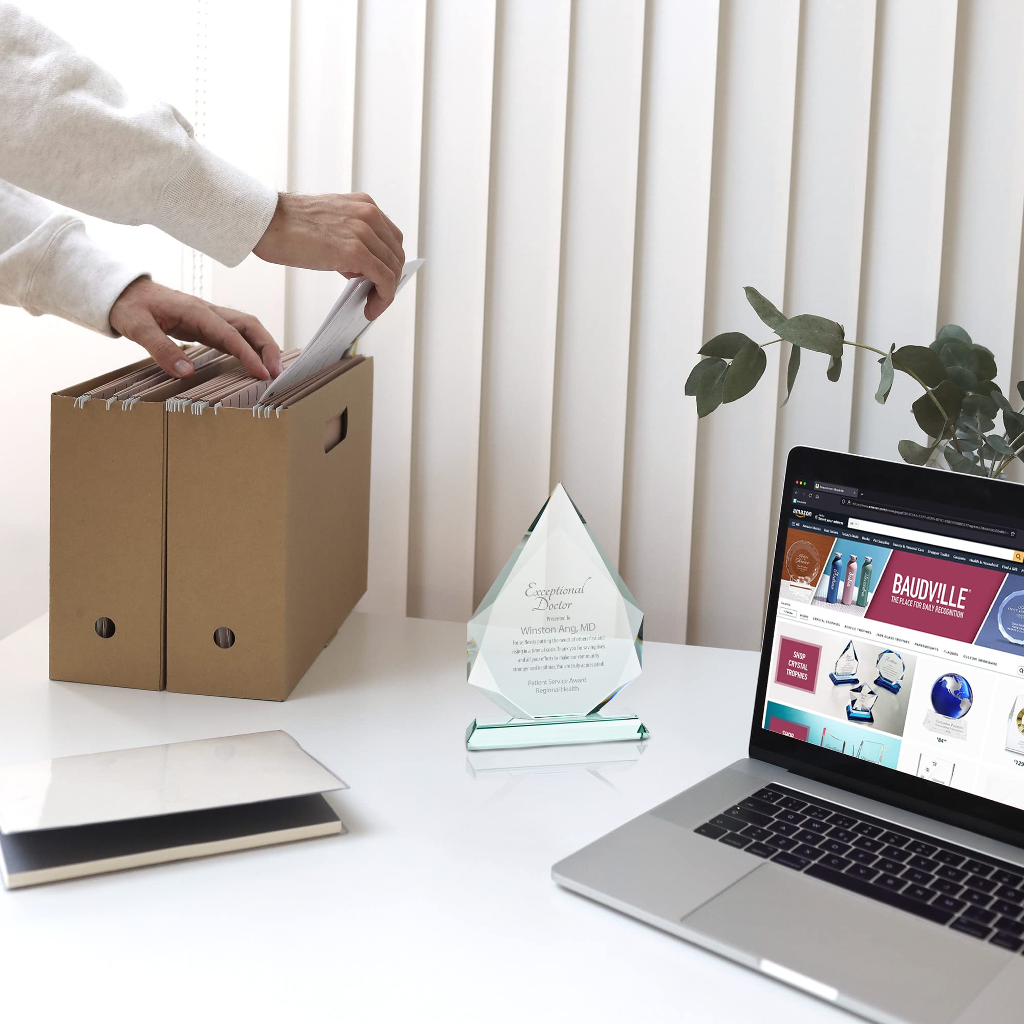 Baudville Custom Engraved Jade Glass Trophy Award - Personalized Recognition for Employees, Students & Achievers - Perfect for Corporate Awards, Academic Ceremonies & Sports Events