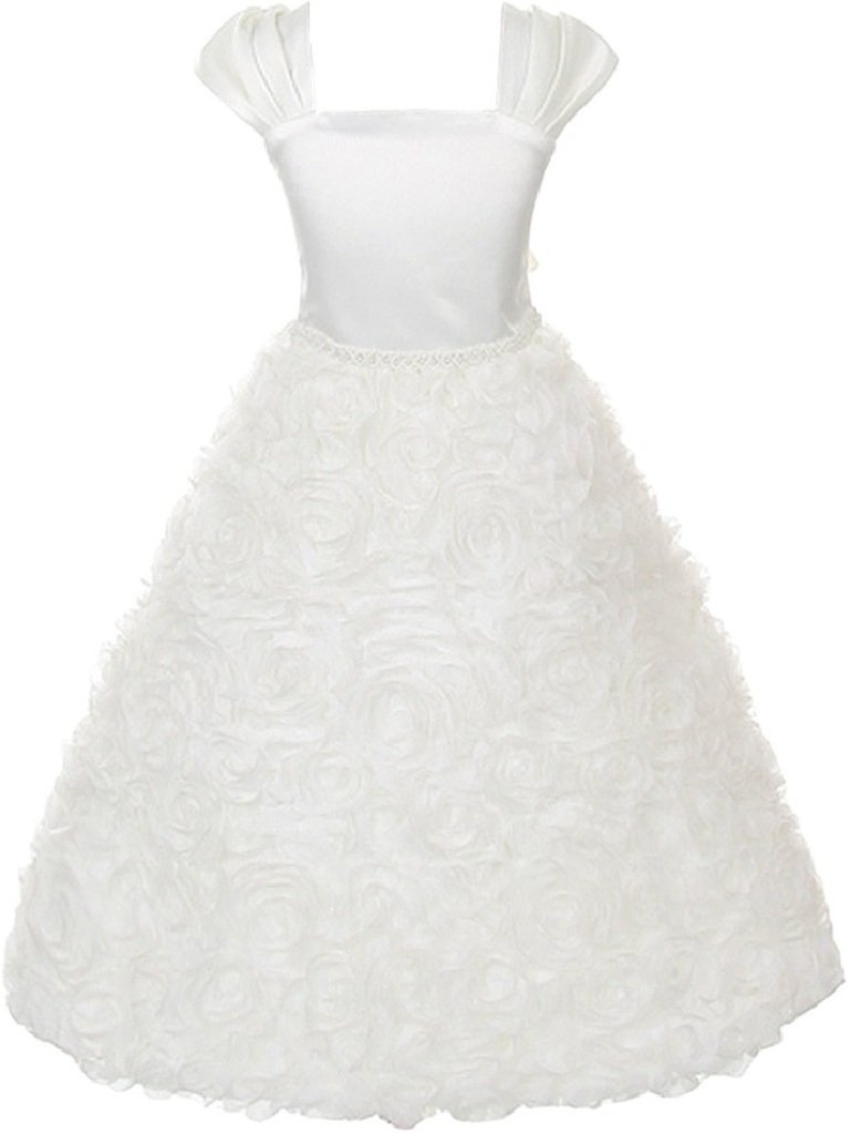 BluNight Collection Satin Flower Girl Dress with Rosette Skirt & Cap Sleeves - Perfect for Weddings, Birthday Parties, and Special Occasions