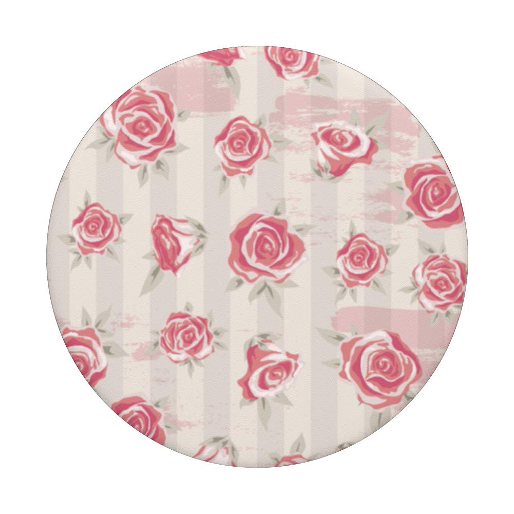 Rose Floral Stripe PopSockets PopGrip - Interchangeable Phone Grip & Stand for iPhone, Samsung, Tablets | Perfect for Selfies, Video Calls & Secure Holding