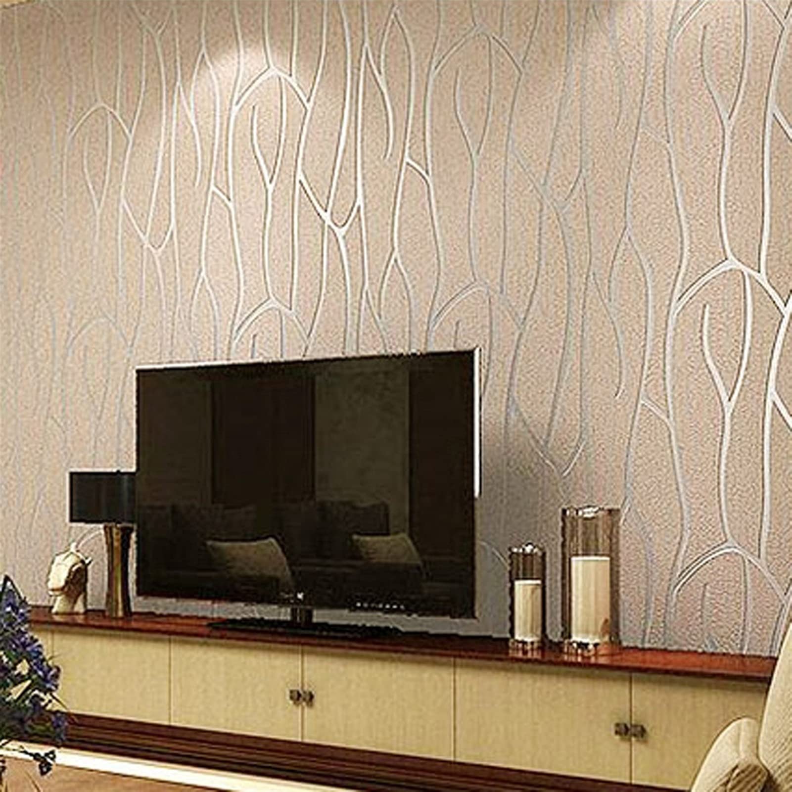3D Non-Woven Wallpaper for TV Background & Living Room - Vertical Stripes Design | Home Decor & Bedroom Wall Stickers
