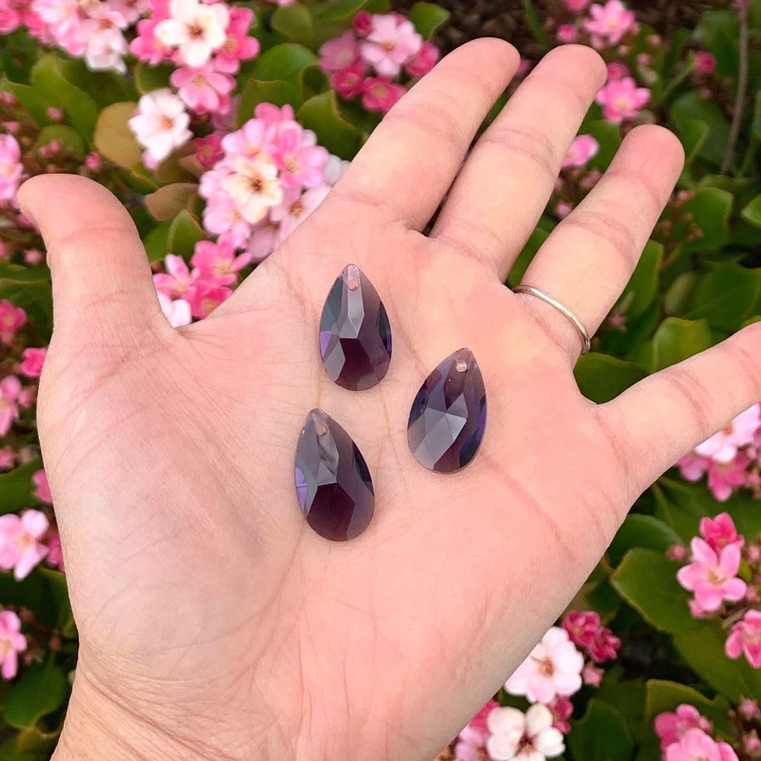 100pcs Czech Faceted Crystal Glass Pear Beads - 22mm Large Amethyst Purple Birthstone for DIY Jewelry Making, Chandelier Pendants & Suncatcher Crafts | Perfect for February Birthdays, Home Decor & Gift Projects