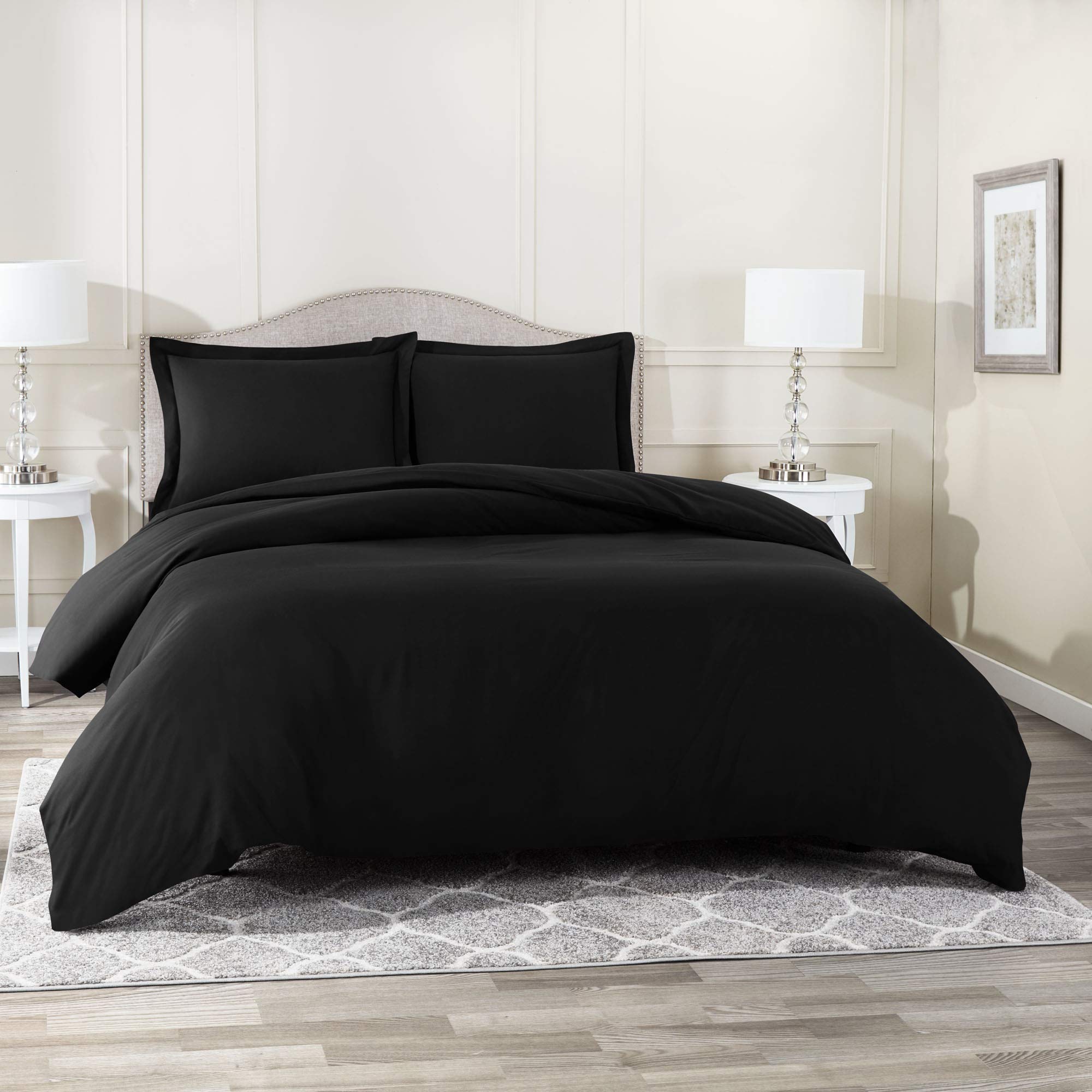 Premium 4-Piece Black Duvet Cover Set - Cal King Size 100% Cotton 800 Thread Count Sateen Weave [Duvet Cover with Button Closure, Fitted Sheet 18