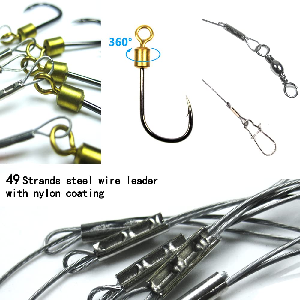 5-Pack Fishing Hook with Leader - 7-Strand Nylon Coated Fishing Rig with Swivel & Snap Hooks | Saltwater & Freshwater Fishing Gear for Bass, Trout, Catfish