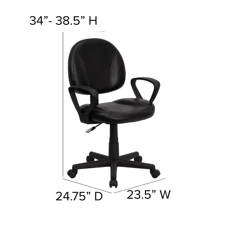 Ergonomic Mid Back Black Leather Swivel Office Chair with Adjustable Back Depth & Arms - Comfortable Task Chair for Home Office, Gaming & Workspaces
