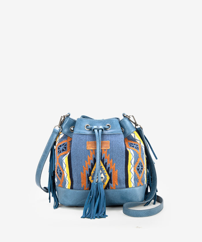 Wrangler Aztec Knitted Bucket Bag Set for Women - Boho Chic Crossbody Purse with Adjustable Strap - Perfect for Travel, Shopping & Everyday Use