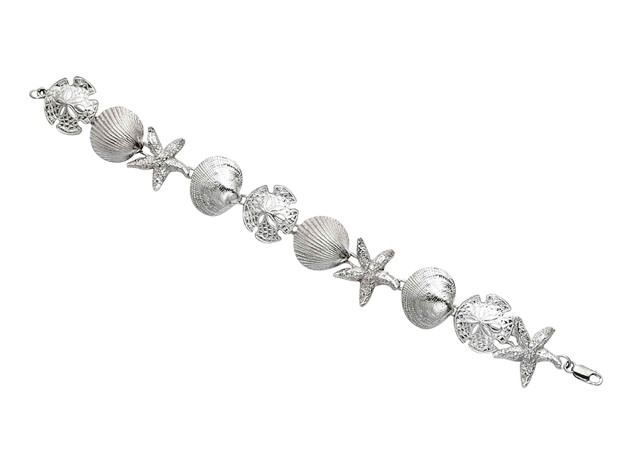 Sterling Silver Sand Dollar, Scallop Shell, Starfish & Clam Shell Bracelet - 7.5