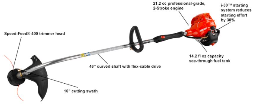 ECHO GT 225 SF 21.2cc Lightweight Gas Powered String Trimmer with Curved Shaft - Perfect for Lawn Care, Yard Maintenance & Landscaping