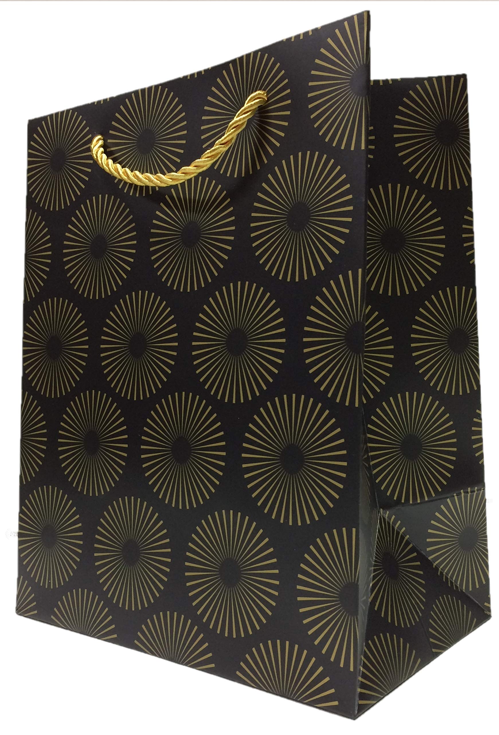 Premium Black & Gold Gift Bags with Handles - 8x10x5 Inch Medium Size Bulk Pack of 144 - Heavy Duty Matte Paper Shopping Bags for Retail, Baby Shower, Birthday Party & Salon Merchandise - Elegant Modern Packaging for Gifts & Events