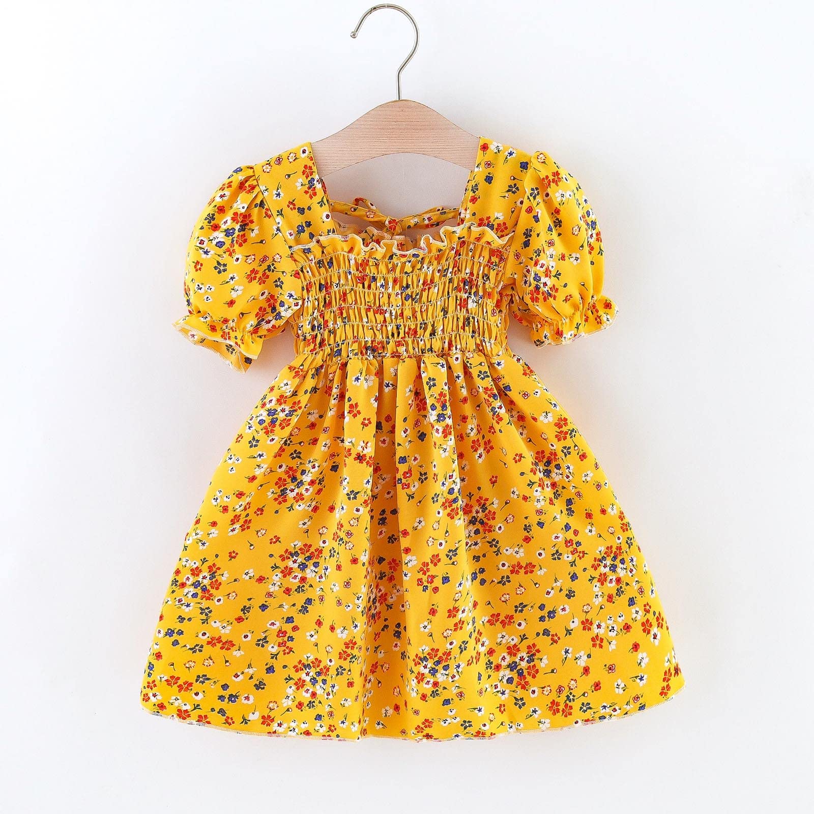 Toddler Girls Floral Short Sleeve Beach Dress - Princess Party Outfit for Kids - Perfect for Summer Vacations, Birthday Parties & Family Photos