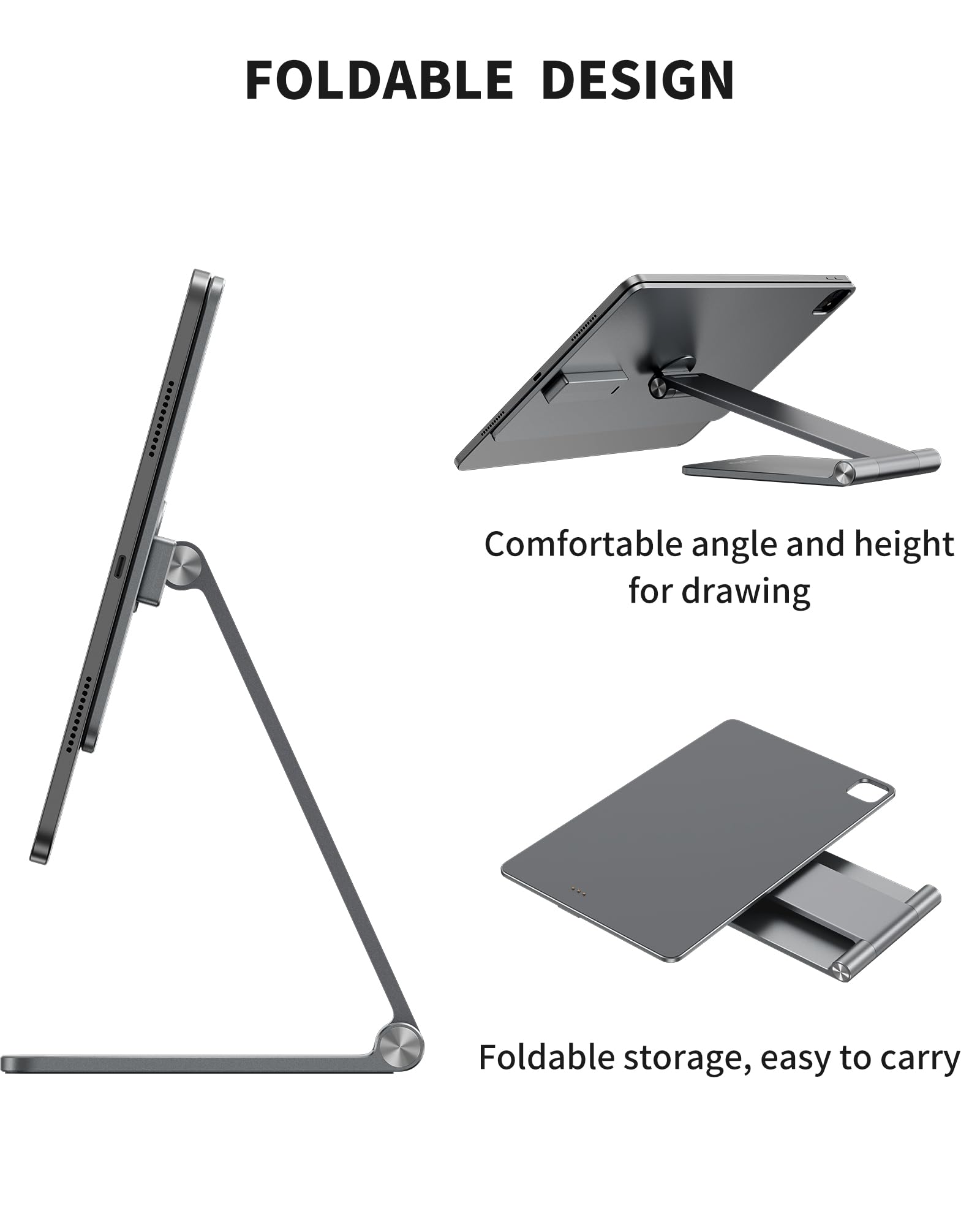 Magnetic Wireless Charging Stand for iPad Pro 11/Air 11 M2 - Foldable Aluminum Alloy Tablet Holder with 1M USB C Cable, 360° Adjustable Desk Stand for iPad Air 11 M2, iPad Pro 11 (1st/2nd/3rd/4th Gen), iPad Air 4/5 - Perfect for Home Office, Bedside & Travel Use