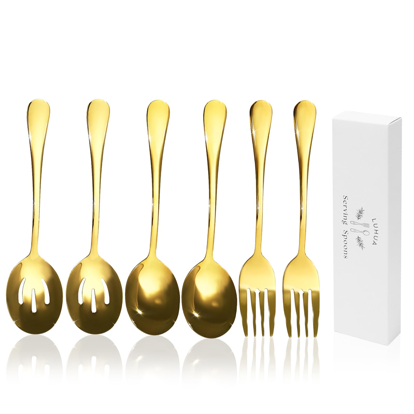 2023 Stainless Steel Serving Spoons Set - Gold Serving Utensils with Slotted Spoon & Forks for Buffet, Party, Catering | Durable Kitchen Tools for Entertaining, Restaurants & Home Dining