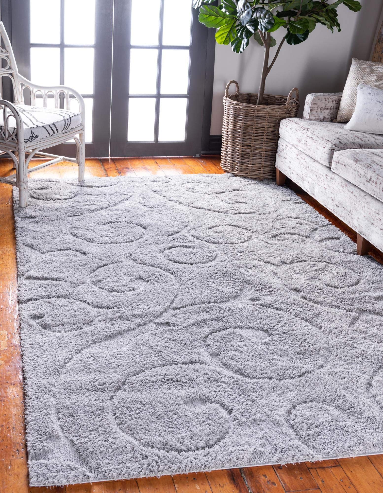 Botanical Shag Collection Rug – 9' x 12' Gray Shaggy Area Rug | Soft Plush Floor Carpet for Living Room, Bedroom & Nursery | Eco-Friendly Home Decor for Cozy Spaces & Modern Interiors