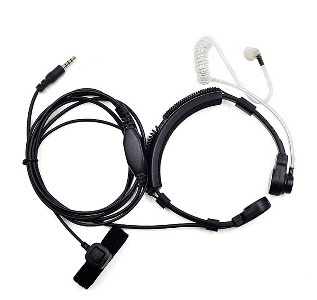 Covert Acoustic Tube Throat Mic Headset - 3.5mm Jack Plug, Finger PTT, Compatible with Mobile Phones - Black In-Ear Earpiece for Hands-Free Communication | Perfect for Security, Surveillance & Tactical Operations