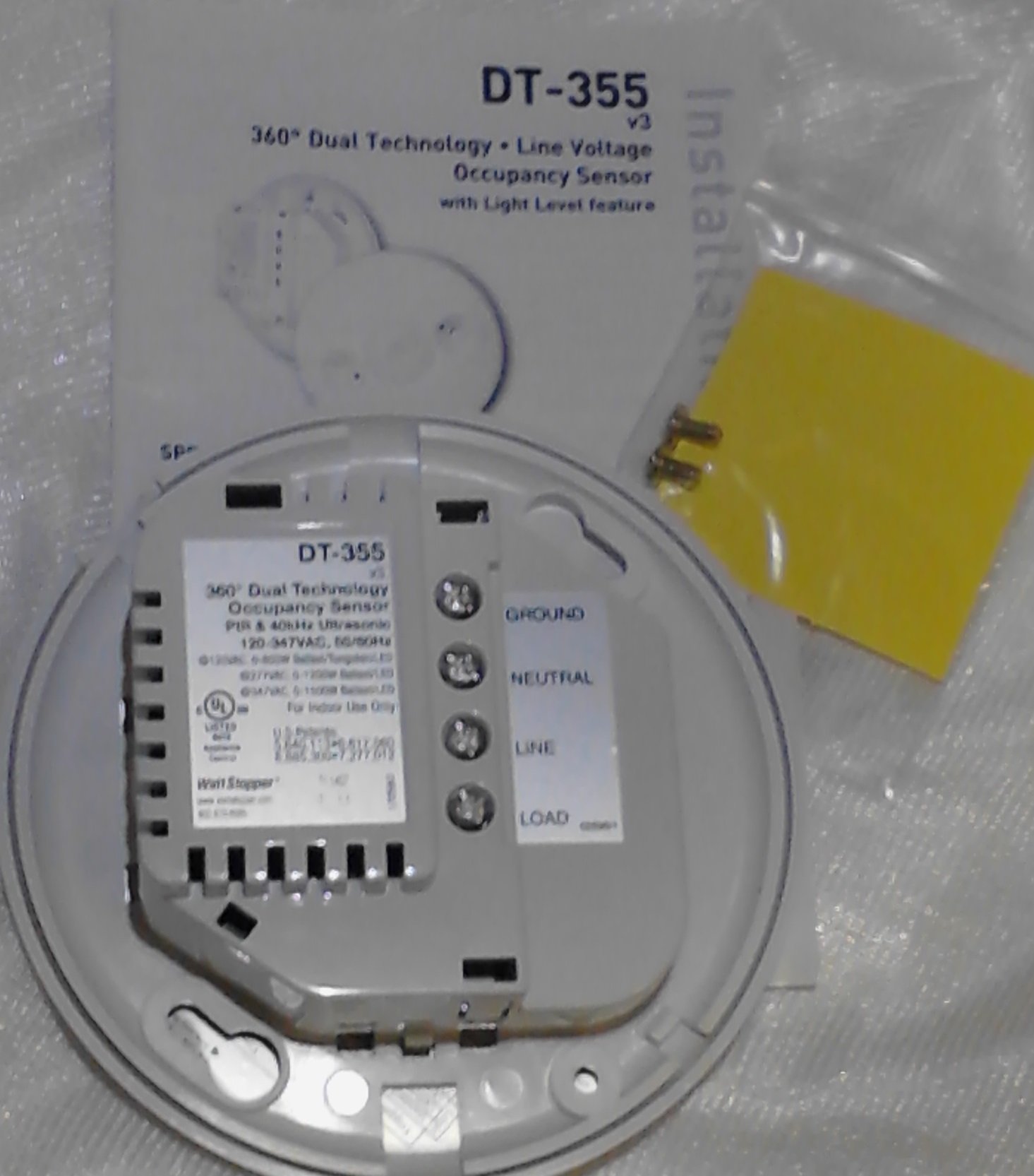Wattstopper DT-355 Dual Tech Occupancy Sensor 100-347V AC - 360° Coverage for Energy Savings - Works with 120V/230V/277V/347V 50/60Hz - Ideal for Offices, Warehouses & Smart Buildings