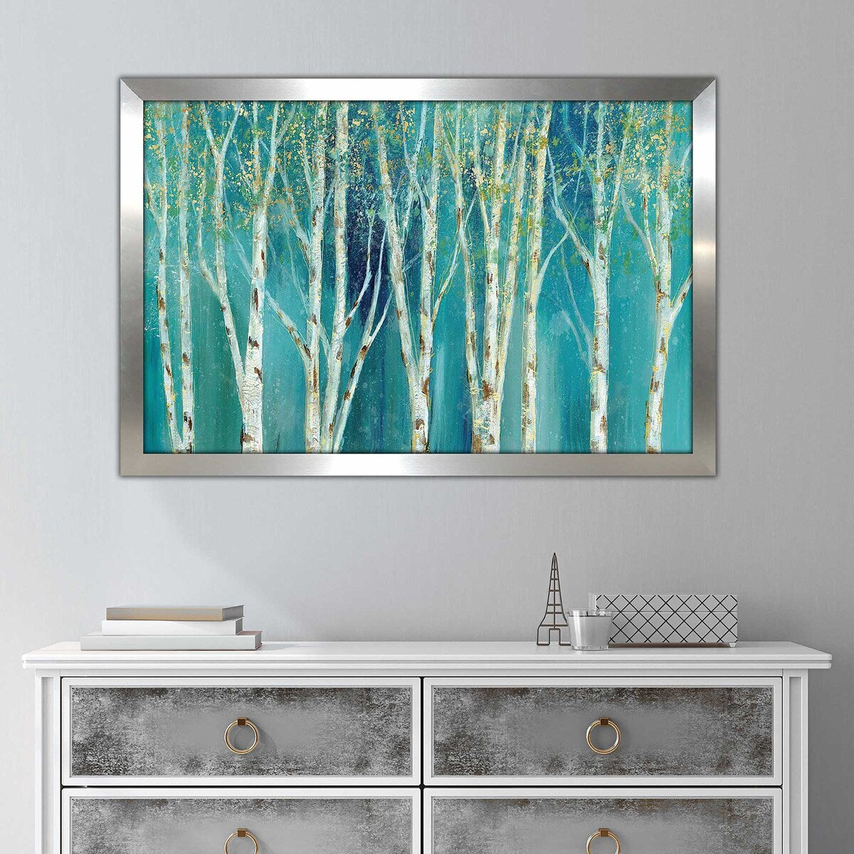 Birch on Blue Horizontal Acrylic Print by Nan - Stunning Wall Art for Living Room, Bedroom & Office Decor