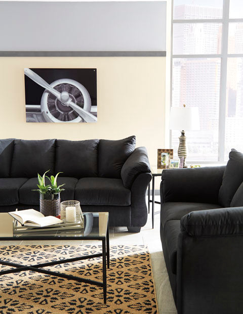75008 Darcy Black Sofa Loveseat - Modern 2-Seater Couch for Living Room, Apartment, Office - Comfortable Upholstered Furniture for Small Spaces