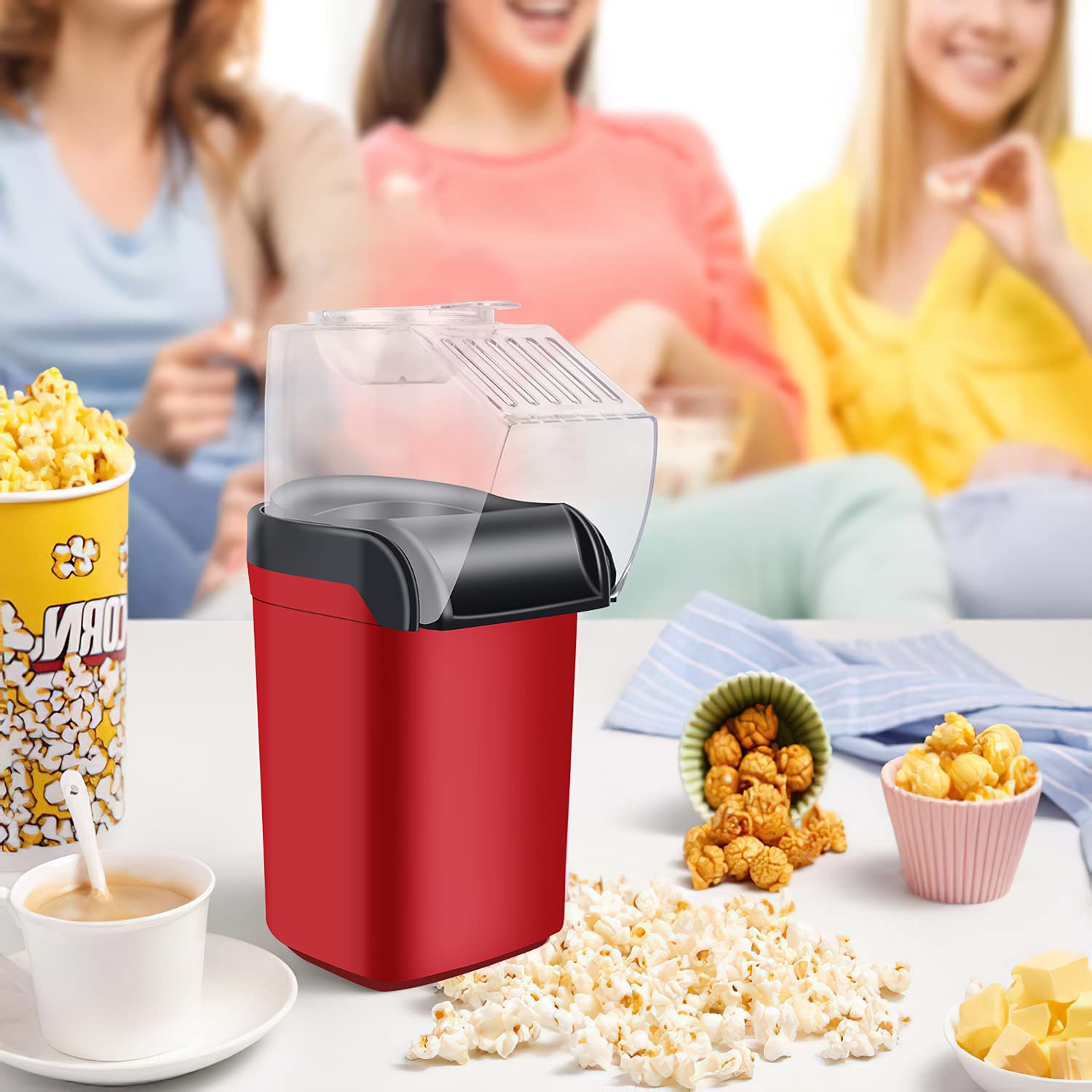Electric Hot Air Popcorn Popper Machine - Healthy Oil-Free Snack Maker with Measuring Cup for Home, Movie Nights & Parties
