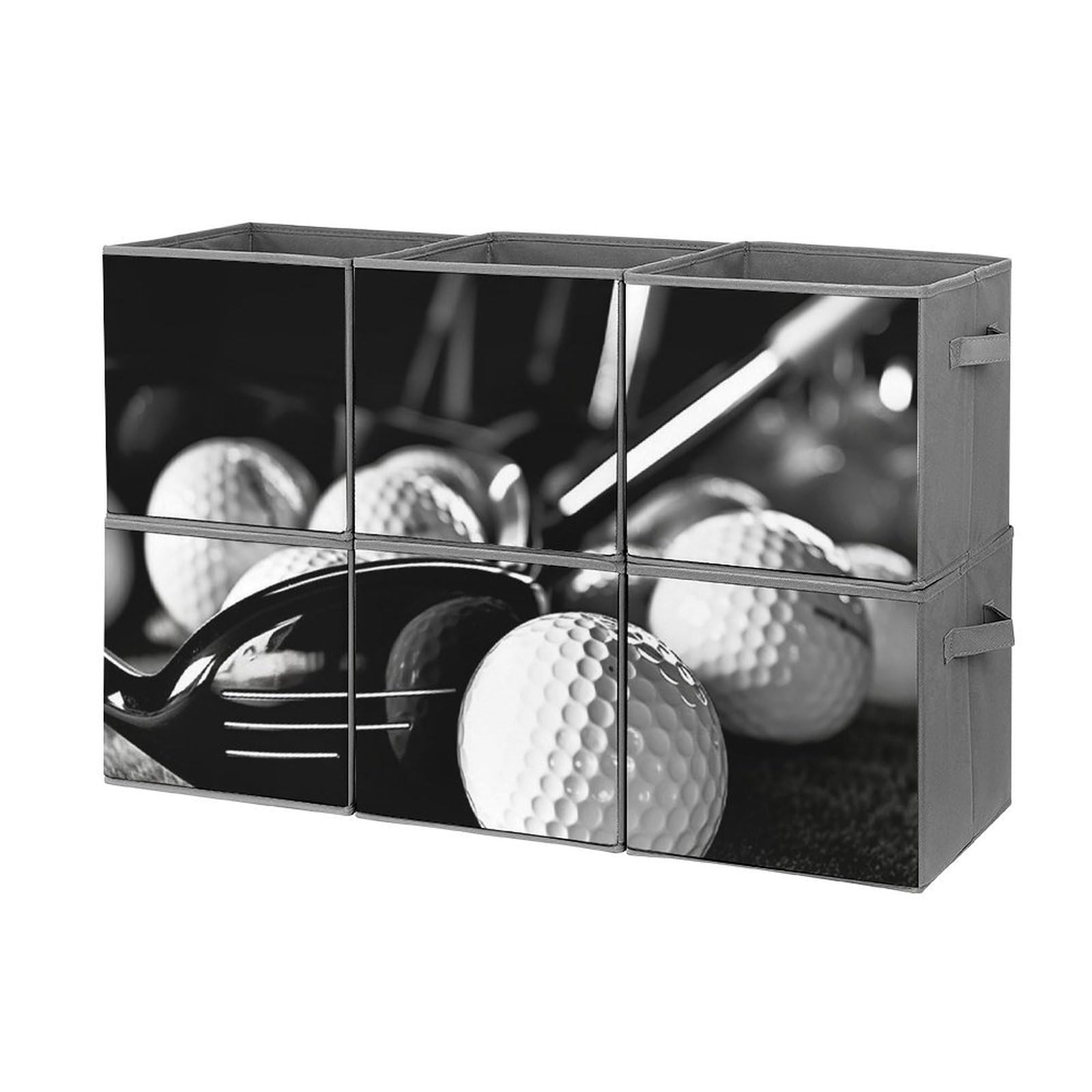 6-Pack Black & White Collapsible Golf Storage Bins with Handles - Large Closet Organizer Baskets for Clothing, Houseware & Home Organization (Perfect for Bedroom, Garage & Sports Equipment Storage)