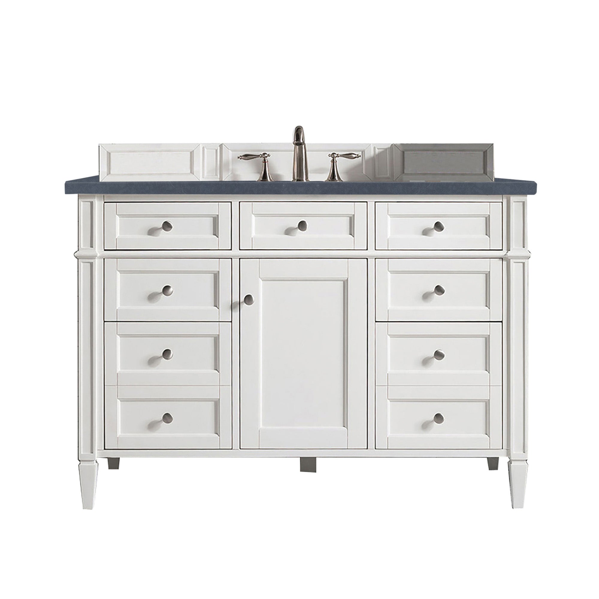 Brittany 48-Inch Bright White Single Bathroom Vanity with 3CM Charcoal Soapstone Quartz Countertop | Modern Sink Cabinet for Master Bath, Guest Bath & Powder Room Remodel