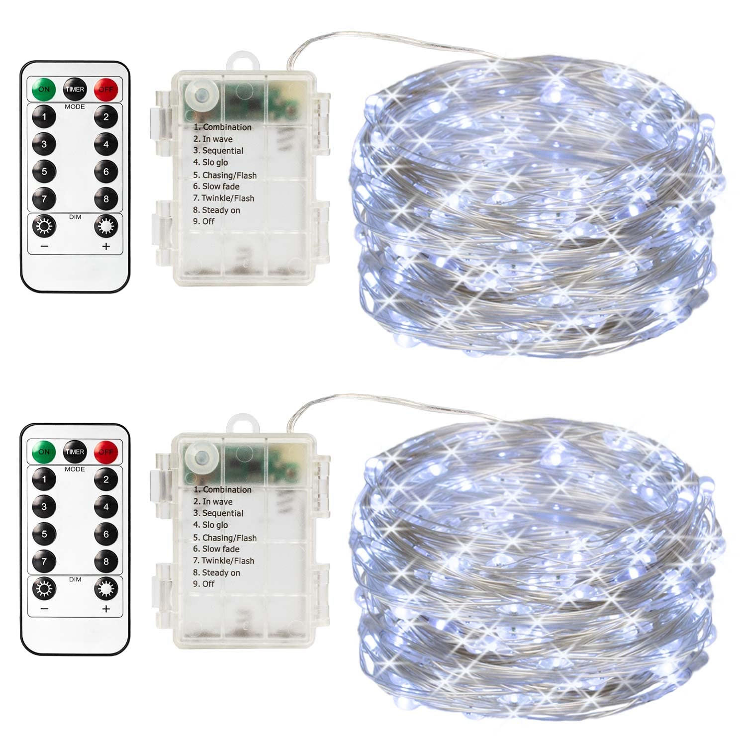 100 LED Waterproof Fairy Lights with Remote - 2 Pack 10m Battery Operated Twinkle String Lights for Outdoor Christmas, Wedding, Party & Home Decoration (Cool White) - Perfect for Garden, Patio, Bedroom & Holiday Displays